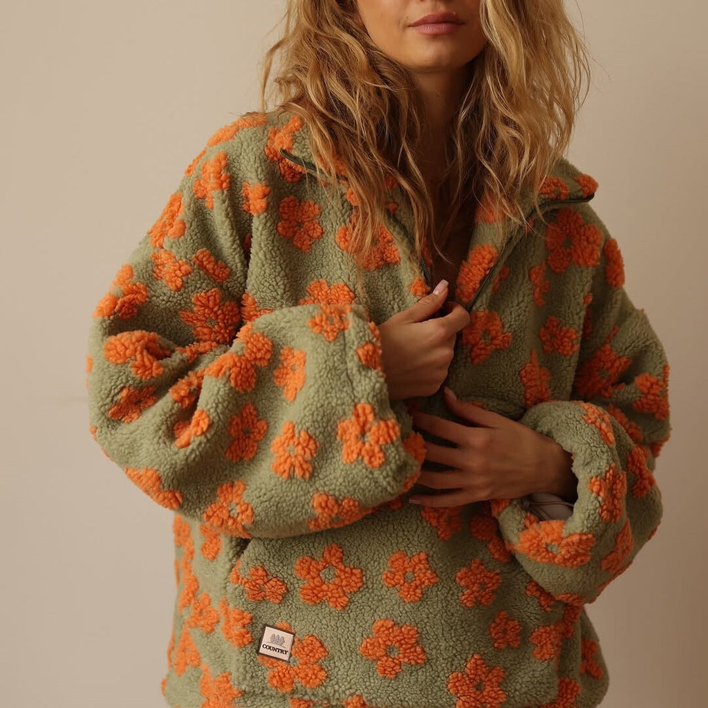 Jovira™ - Sherpa Fleece Sweatshirt with Boho Flowers and Oversized Fit