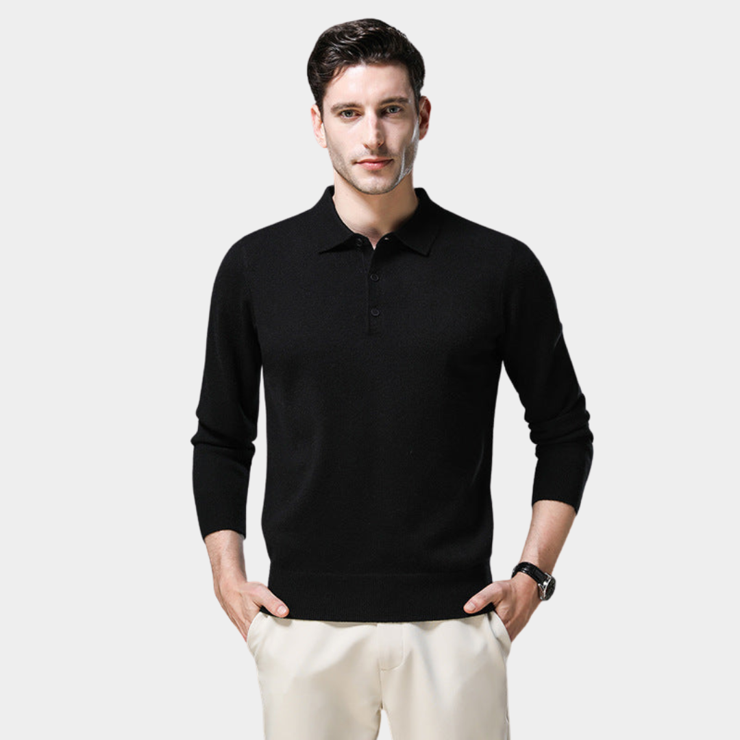 Perrin | Knitted Polo Shirt with Ribbed Collar and Cuffs