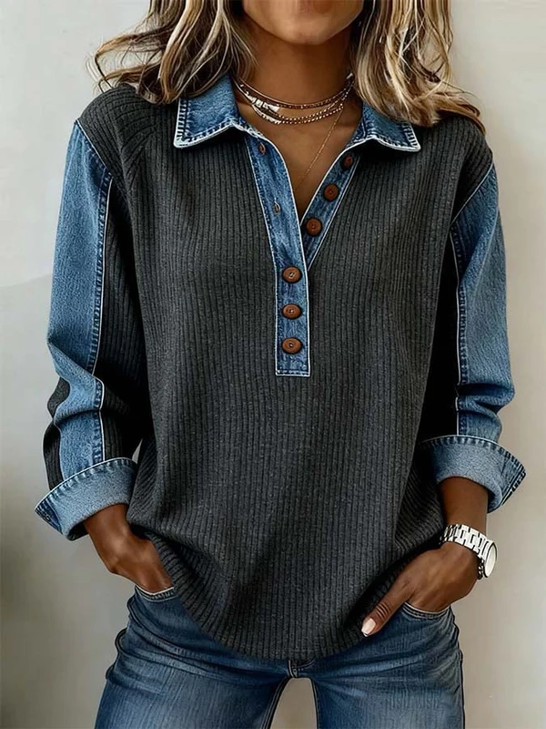 Marisolenne - Casual Sweatshirt with Contrasting Stitching