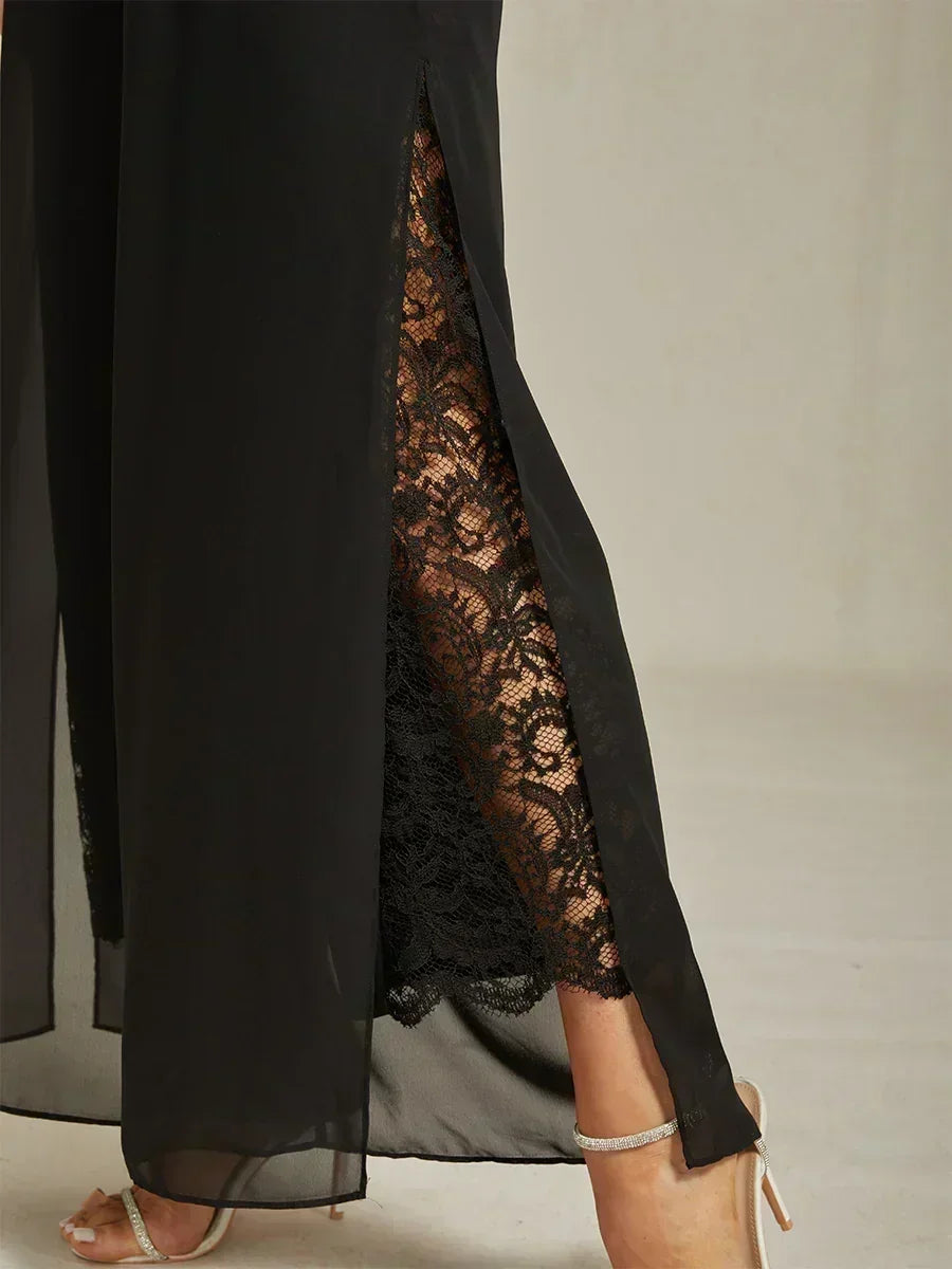 Marilivra - Straight Leg Trousers with Slit in Chiffon