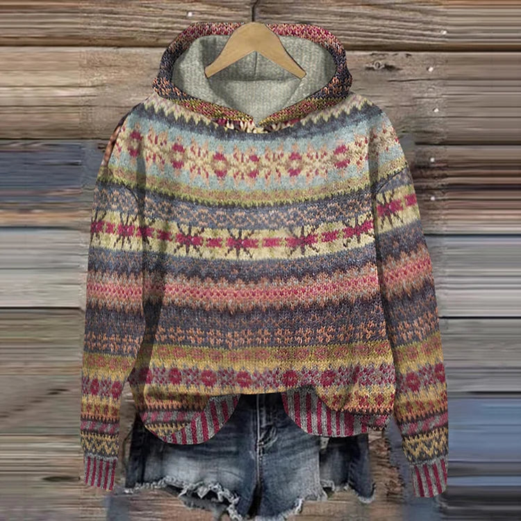 Aurelissa - Multicolor Ethnic Hoodie in Soft Knit