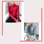 Jovienna - Elegant Winter High Neck Sweater with Vintage Clasp