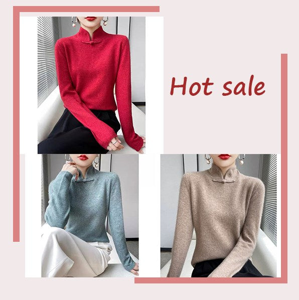 Jovienna - Elegant Winter High Neck Sweater with Vintage Clasp