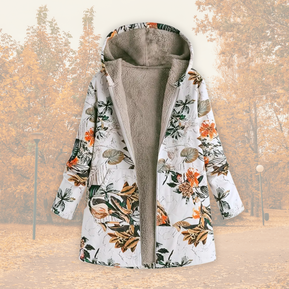 Tavirae - Warm fleece-lined jacket with hood and floral print
