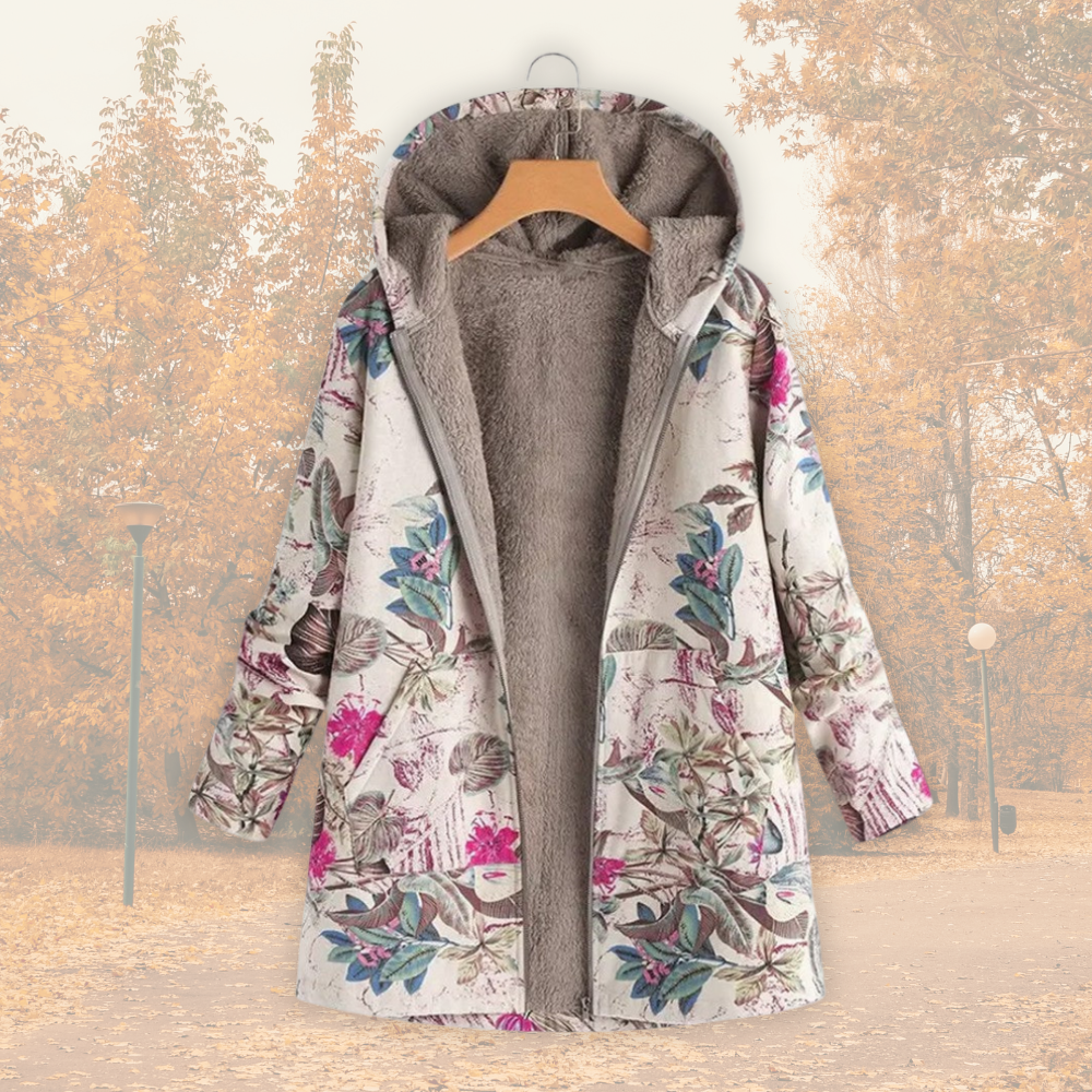 Tavirae - Warm fleece-lined jacket with hood and floral print