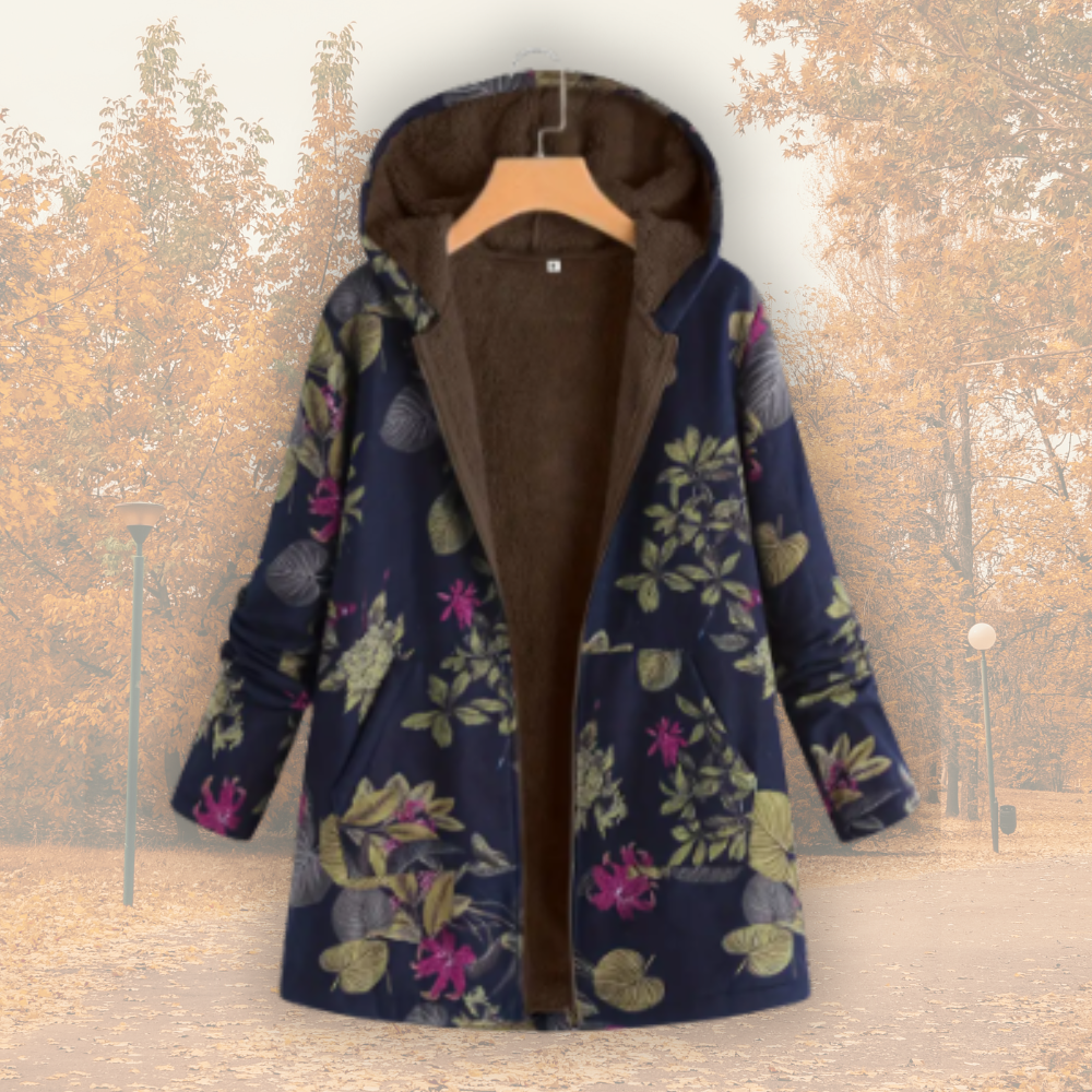 Tavirae - Warm fleece-lined jacket with hood and floral print
