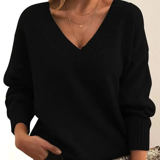Jovessina - Elegant V-Neck and Long Sleeve Sweater