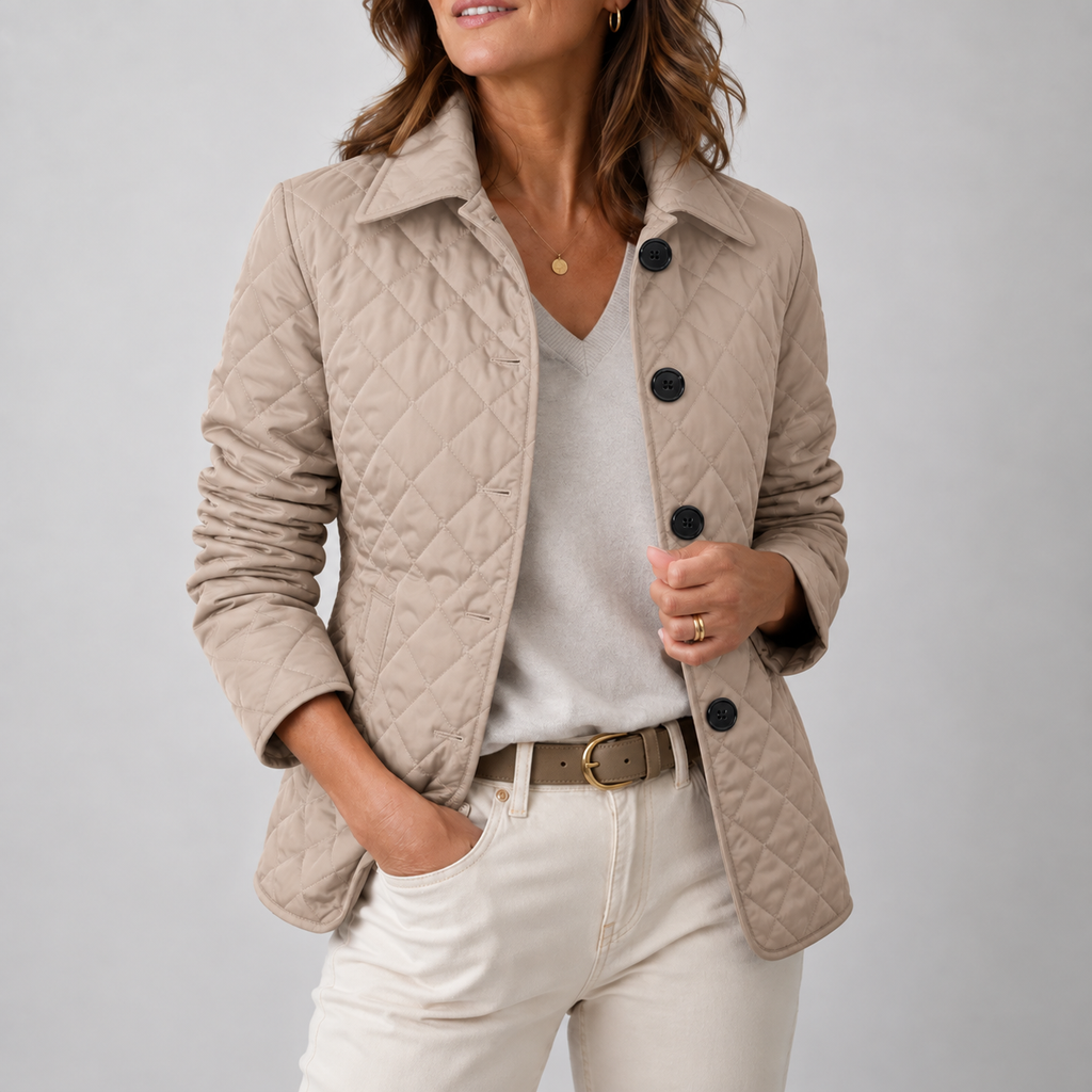 Roseline - Women's long quilted jacket with stand-up collar