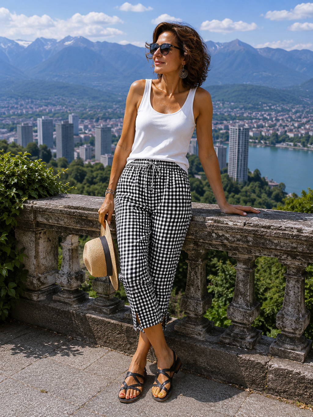 Novirae - Women's Relaxed Fit Gingham Capri Pants