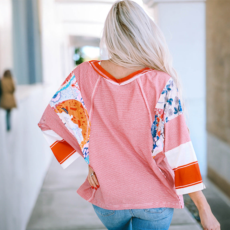 Mirelya - Lightweight Patchwork Batwing Top