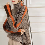 Marivelle™ - Women's Mock Neck Sweater with Contrast Stripes