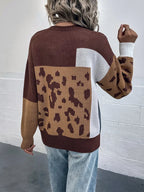 Kalirienne - Leopard Print Patchwork Knit Sweater