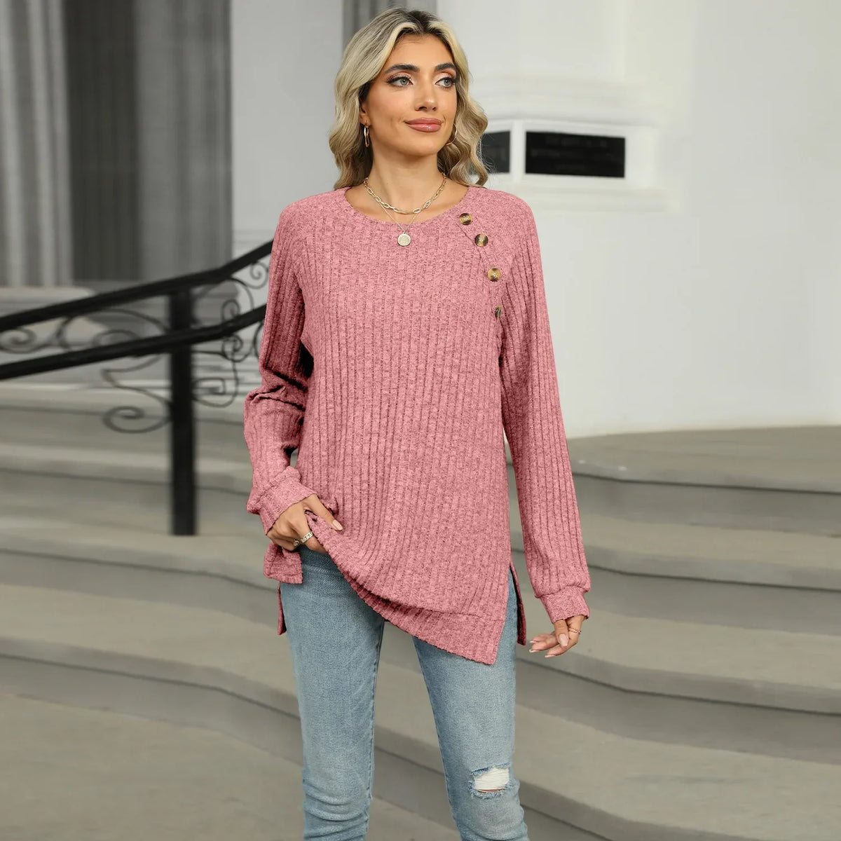 Aline - Elegant women's sweater with decorative buttons