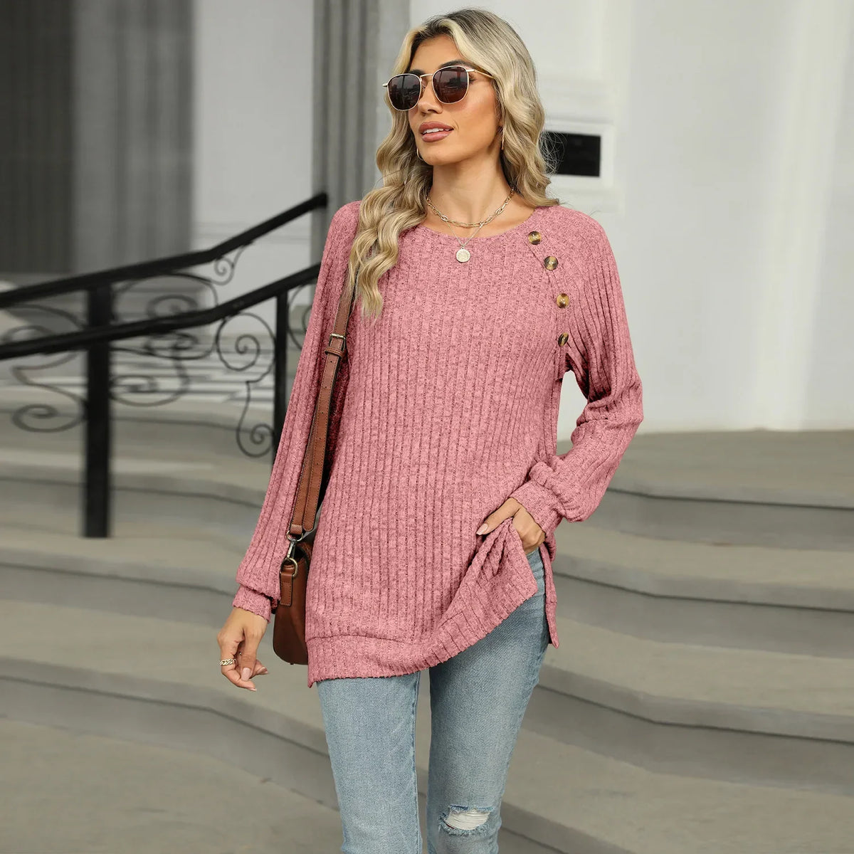 Aline - Elegant women's sweater with decorative buttons