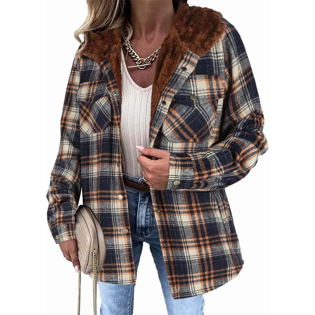 Agathe - Fleece-Lined Checked Jacket with Hood