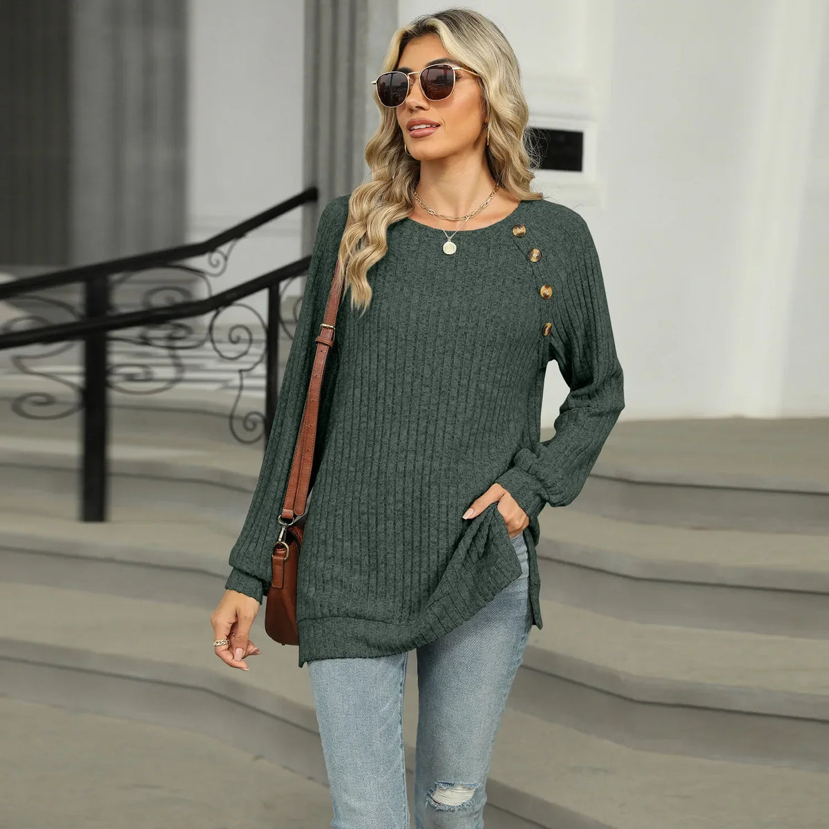 Aline - Elegant women's sweater with decorative buttons