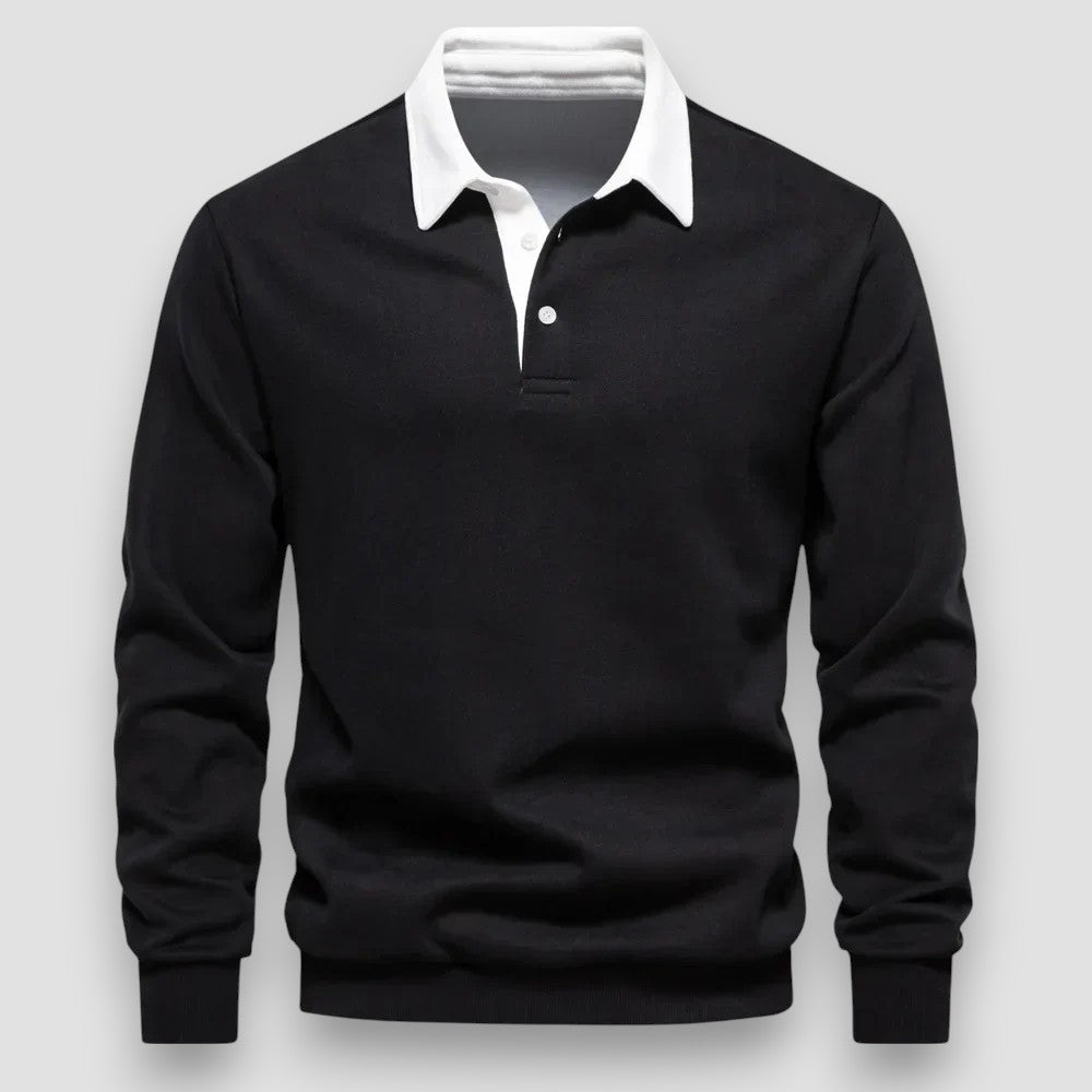 Lachlan | Long Sleeve Polo Shirt with Contrast Collar