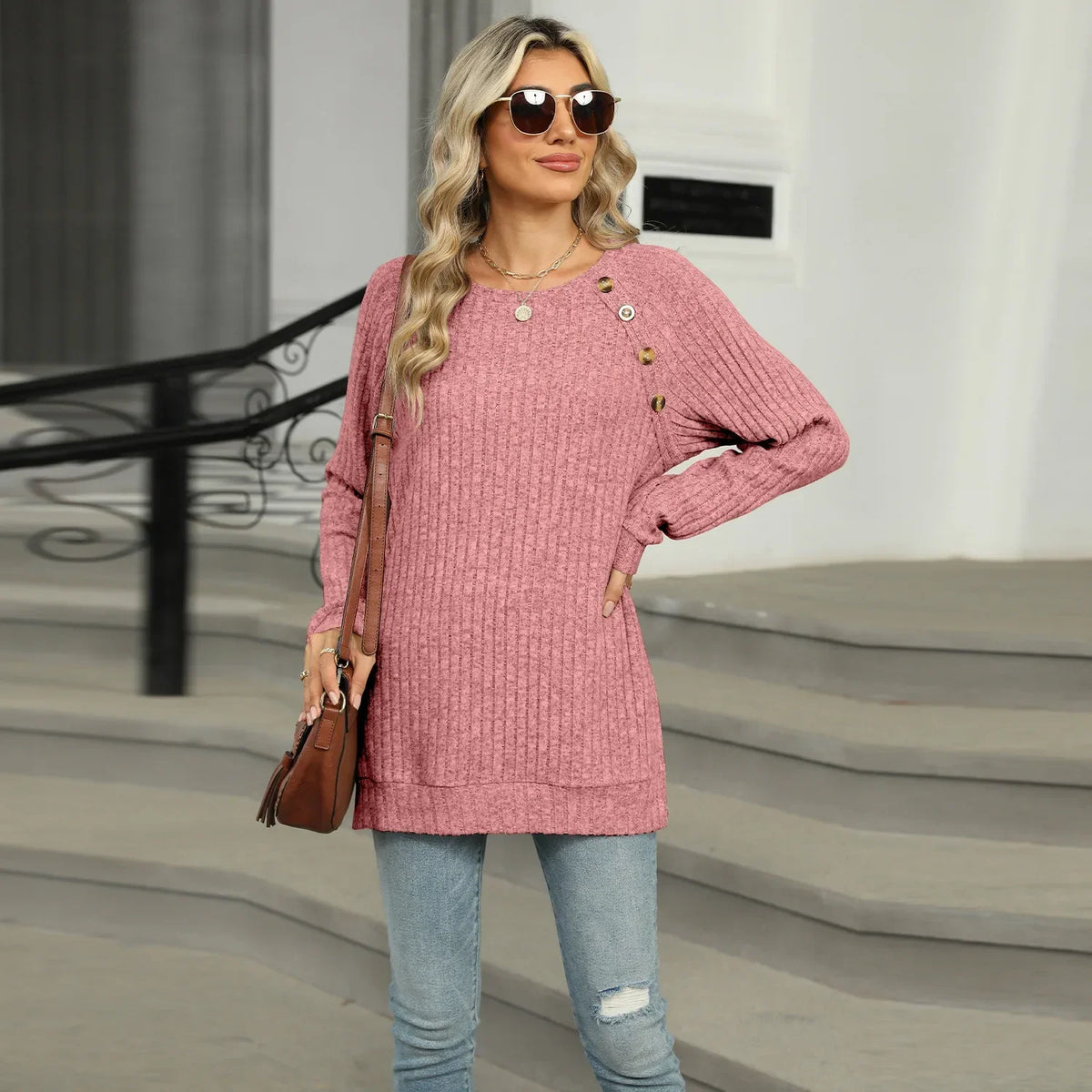 Aline - Elegant women's sweater with decorative buttons