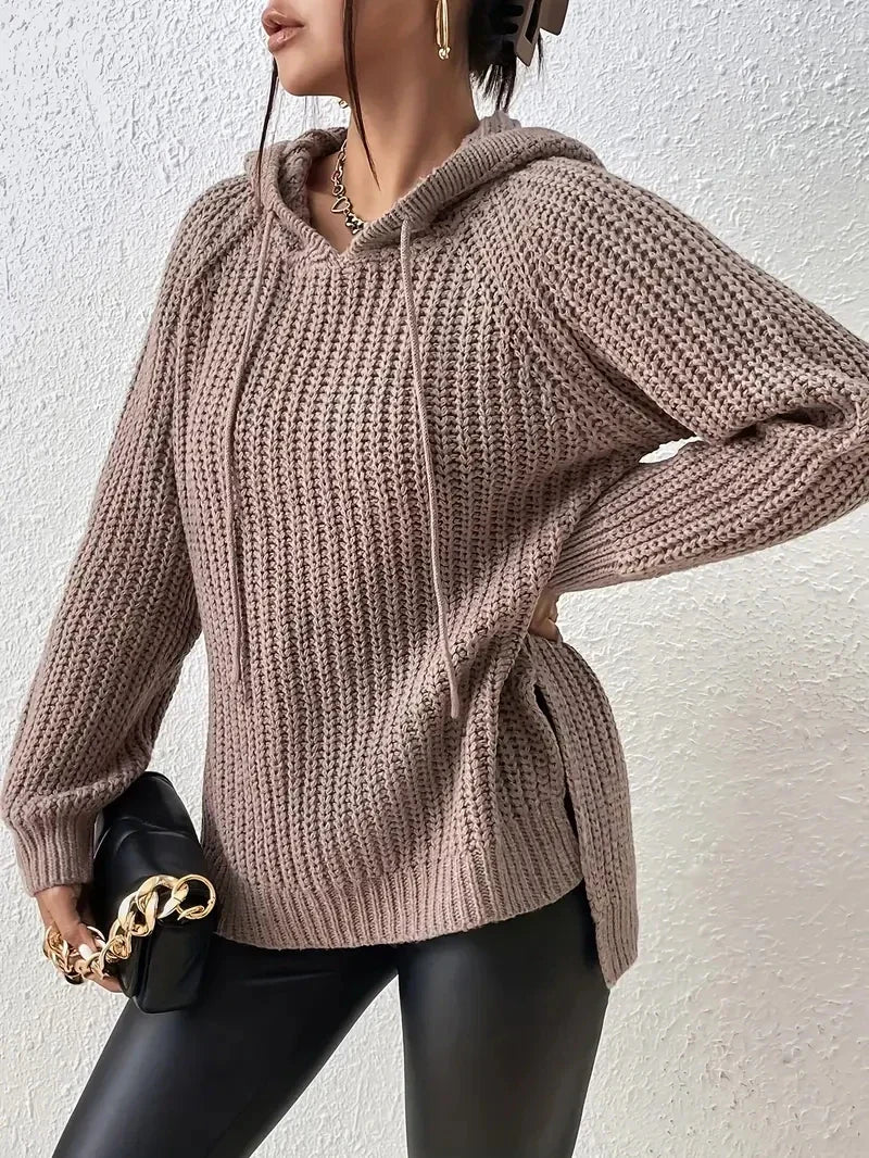 Maryvonne - Hooded Sweater with Split Hem for a Casual Look