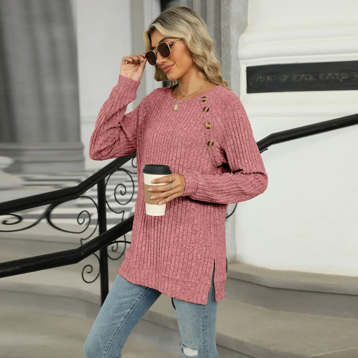 Aline - Elegant women's sweater with decorative buttons