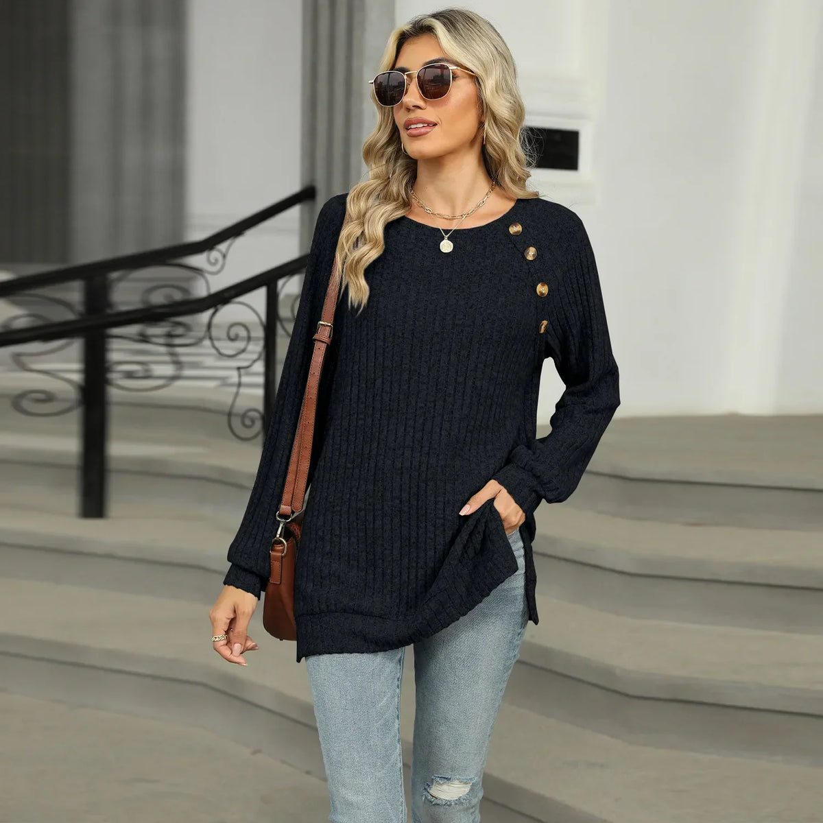 Aline - Elegant women's sweater with decorative buttons