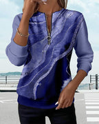 Dorevienne - Vintage Print Half-Zip Casual Sweatshirt