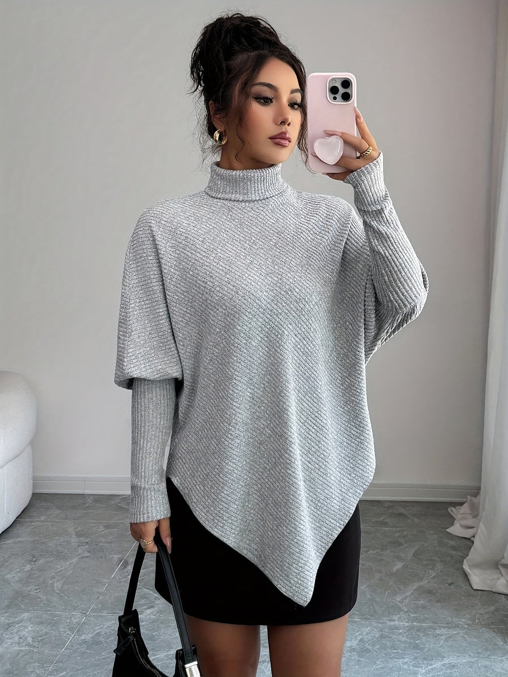 Ilyssa - Asymmetrical High Neck Sweater, Modern Elegance