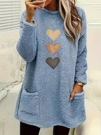 Patrice - Colorful Heart Fleece Sweatshirt with Pockets
