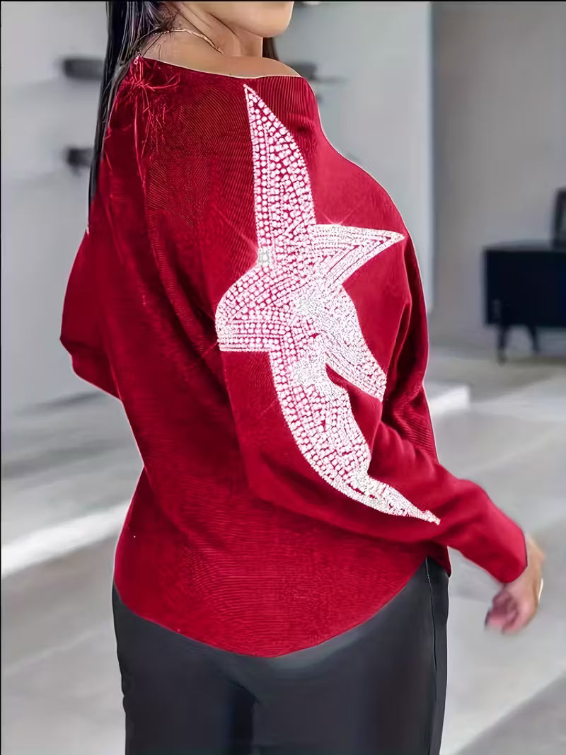 Doralissea - Elegant Long-Sleeved Sweater with Star Print