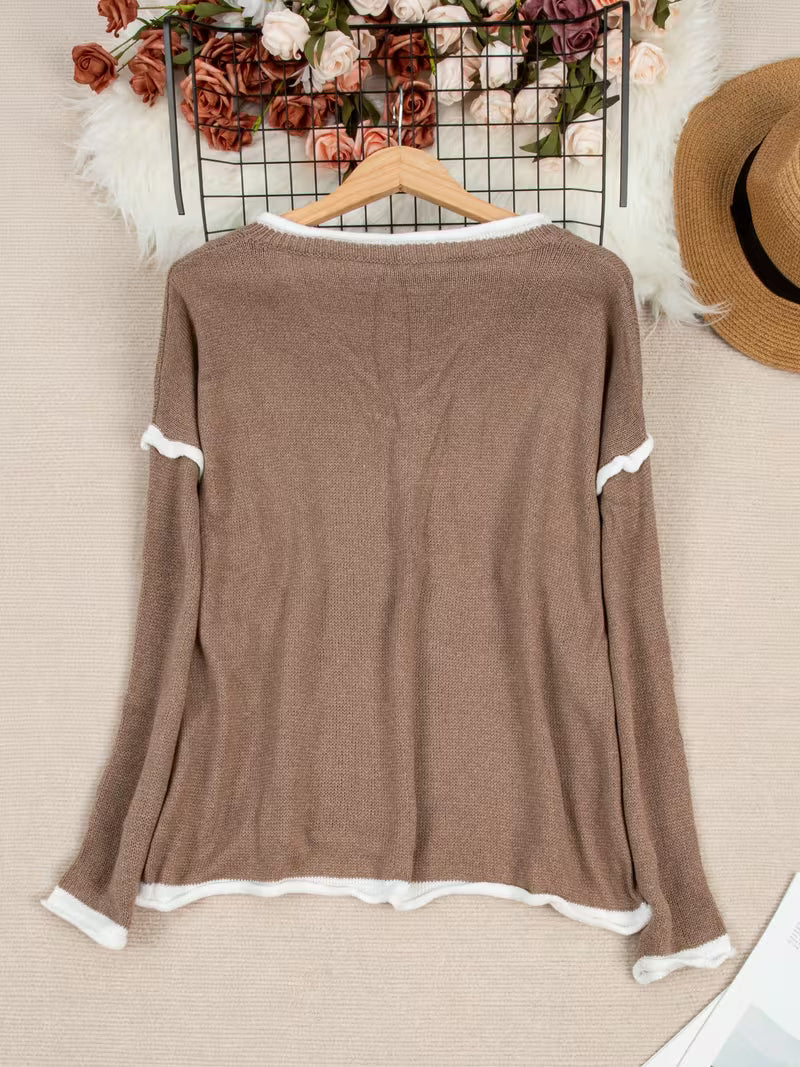 Gwenetta - Casual V-Neck Long Sleeve Sweater