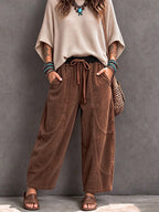 Sientje - Women's corduroy harem pants with elastic waist