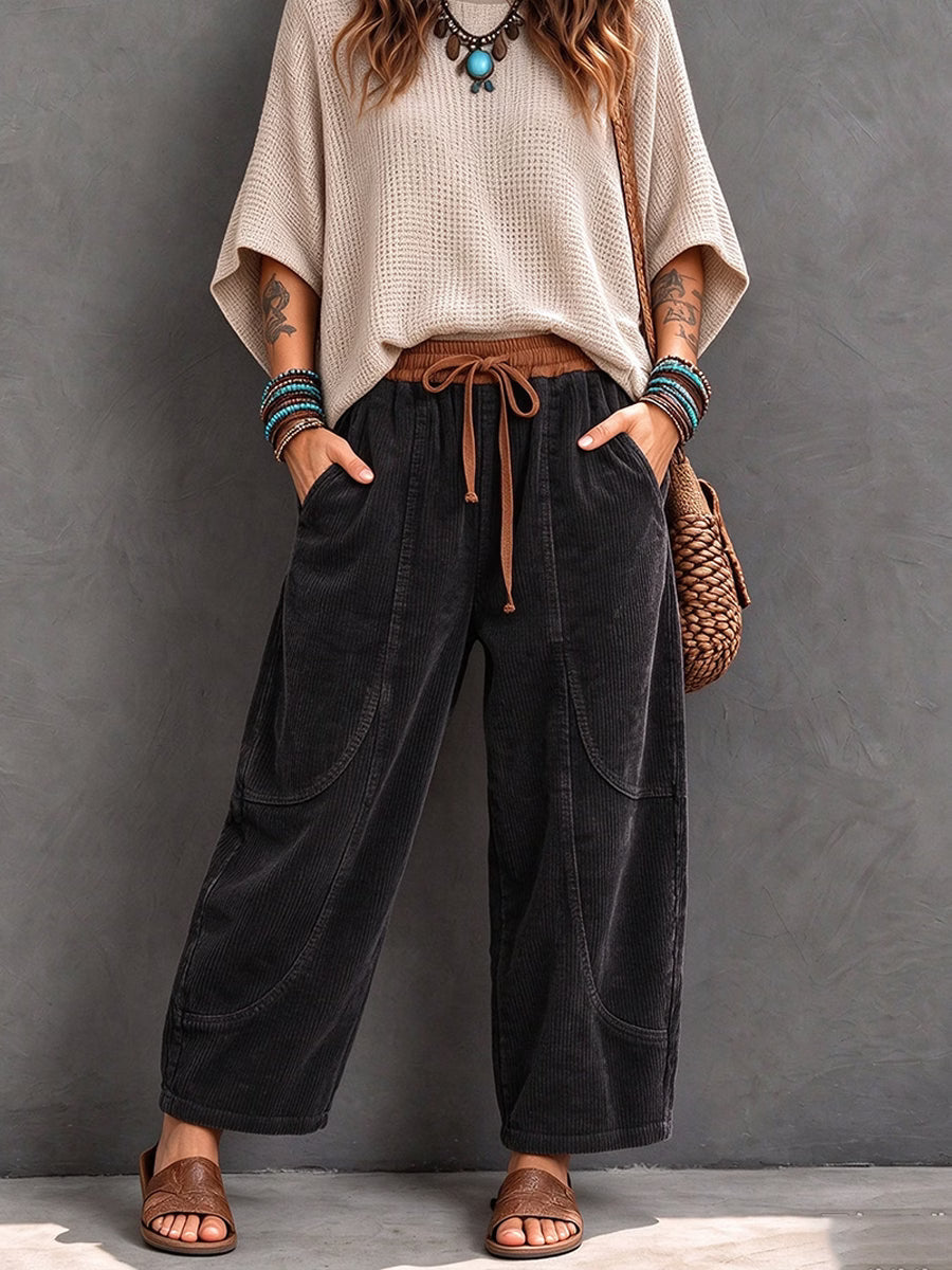Sientje - Women's corduroy harem pants with elastic waist