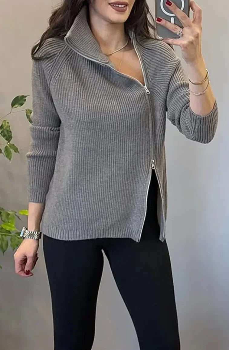 Lucienne - Asymmetrical Double Zip Knit Sweater