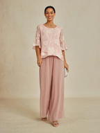 Marilivra - Straight Leg Trousers with Slit in Chiffon