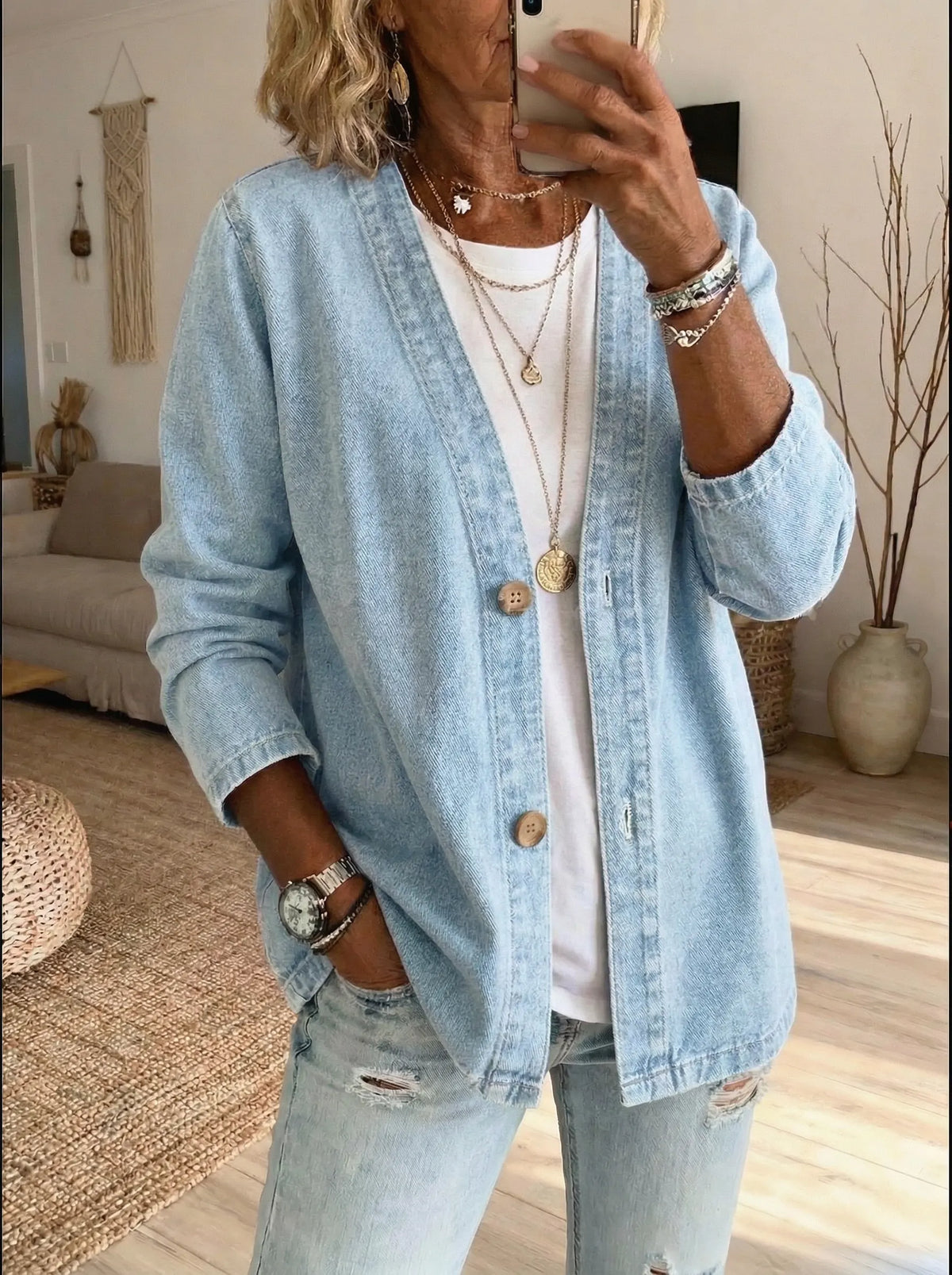 Oryxa - Women's Relaxed Fit Button-Up Denim Jacket Casual Style