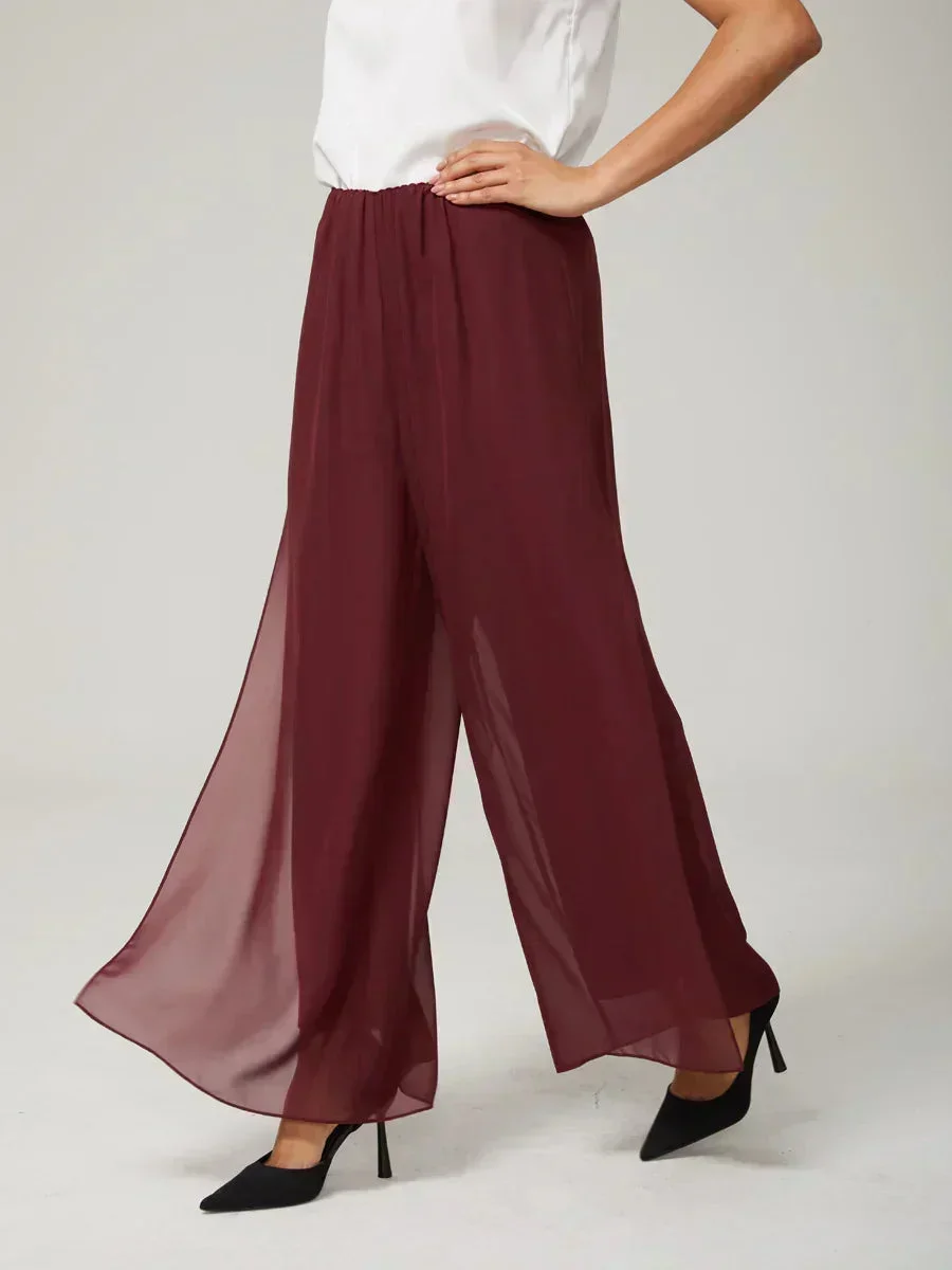 Marilivra - Straight Leg Trousers with Slit in Chiffon
