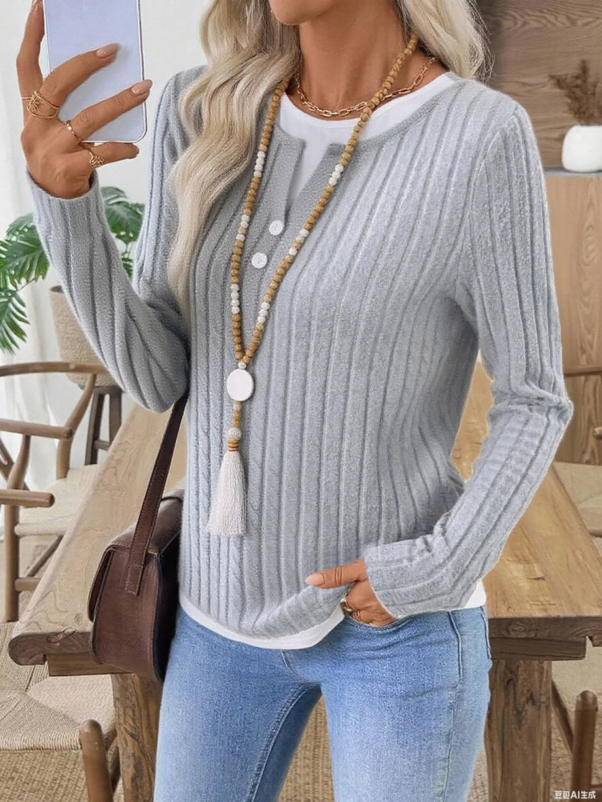 Kalivianne - Long Sleeve Ribbed Winter T-Shirt