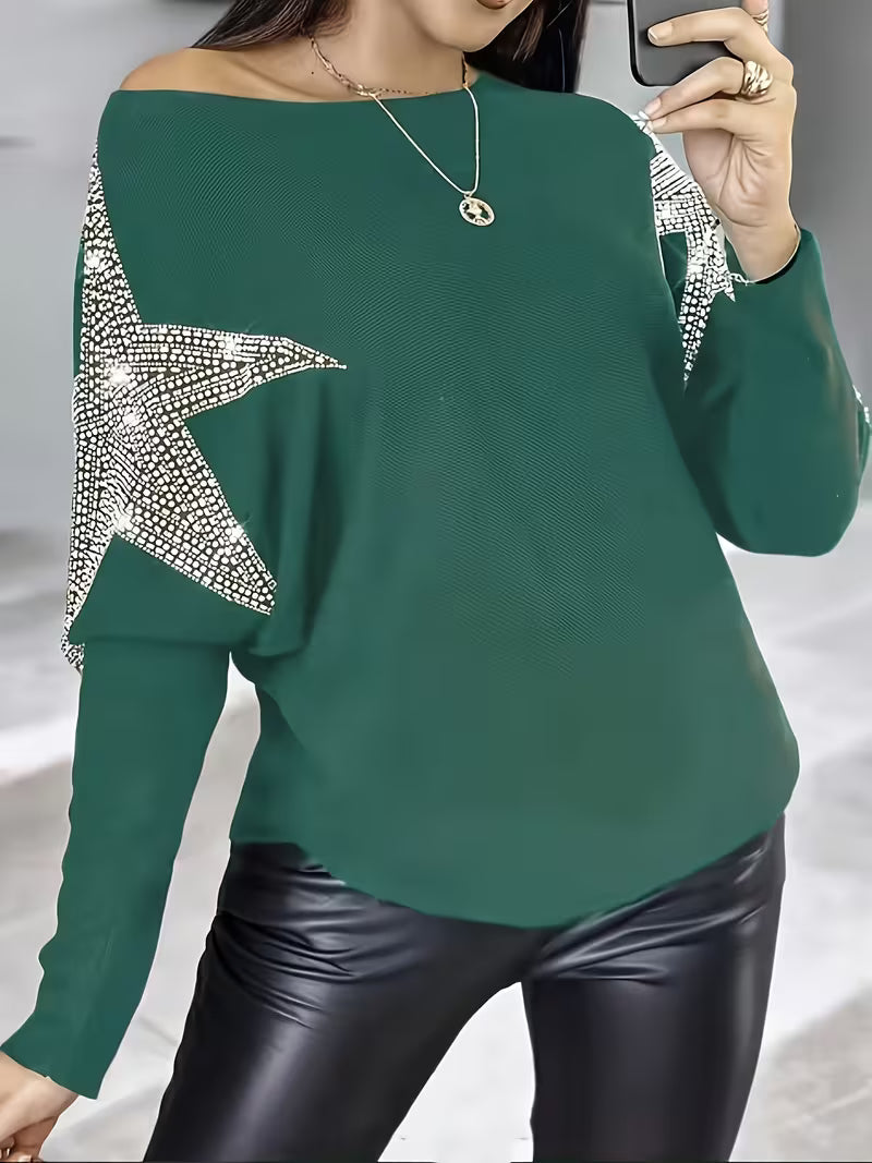 Doralissea - Elegant Long-Sleeved Sweater with Star Print