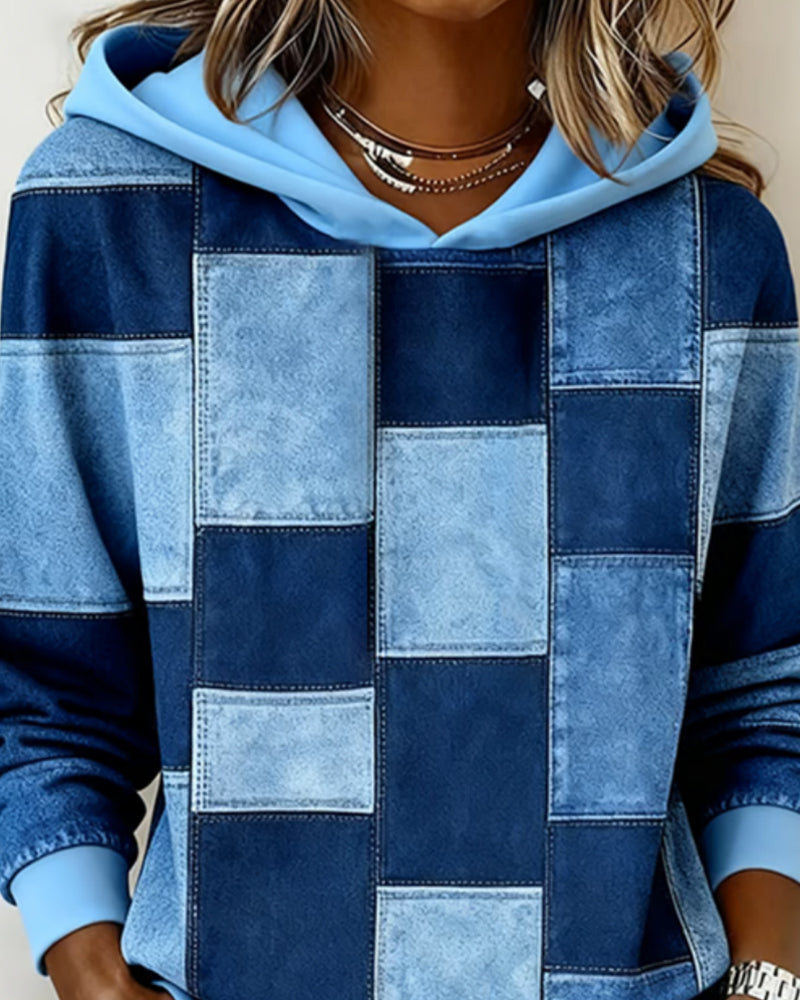 Gwenarissa - Modern Denim Patchwork Hoodie