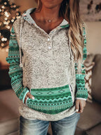 Rhosavelline - Vintage Buttoned Hooded Top