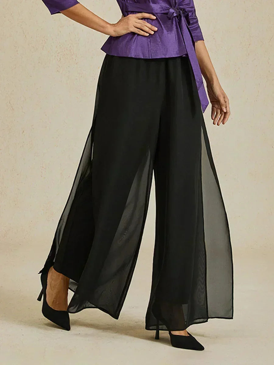 Marilivra - Straight Leg Trousers with Slit in Chiffon