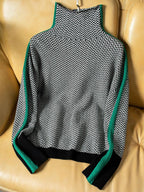 Marivelle™ - Women's Mock Neck Sweater with Contrast Stripes