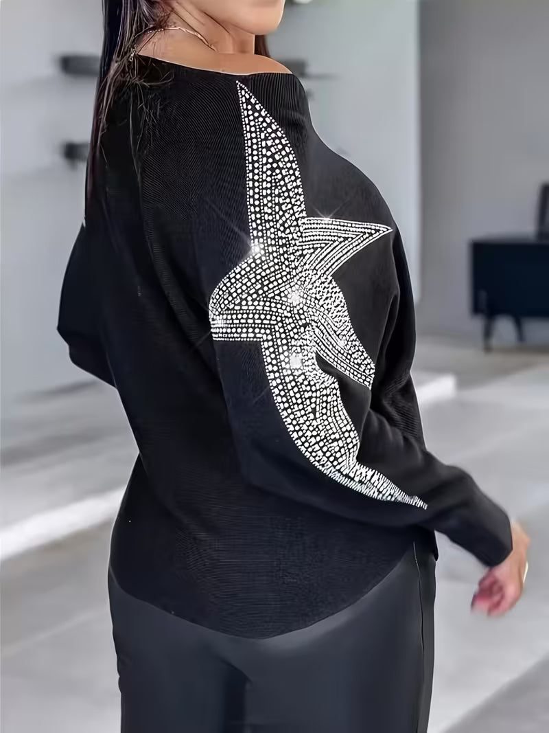 Doralissea - Elegant Long-Sleeved Sweater with Star Print