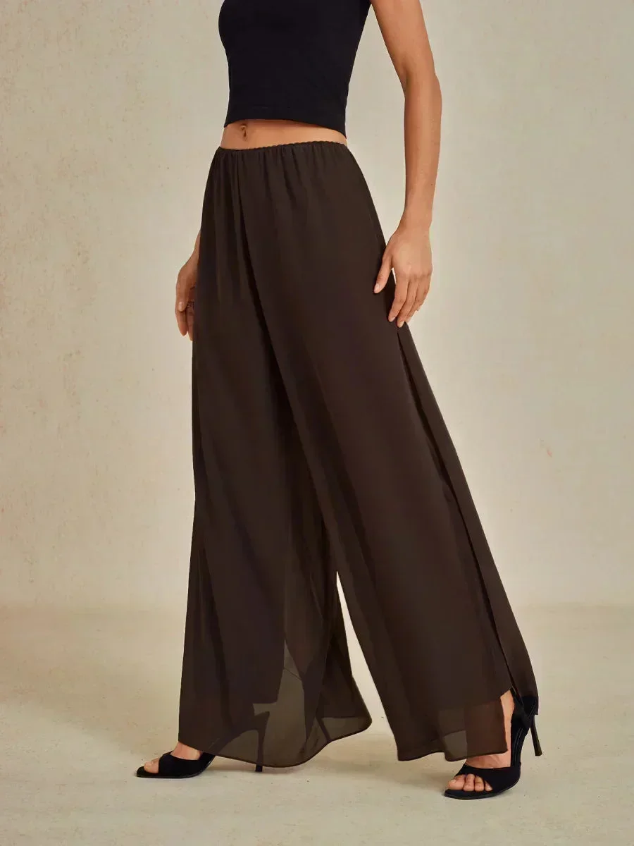 Marilivra - Straight Leg Trousers with Slit in Chiffon