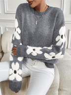 Nolira - Soft Knit Sweater with Elegant Floral Print