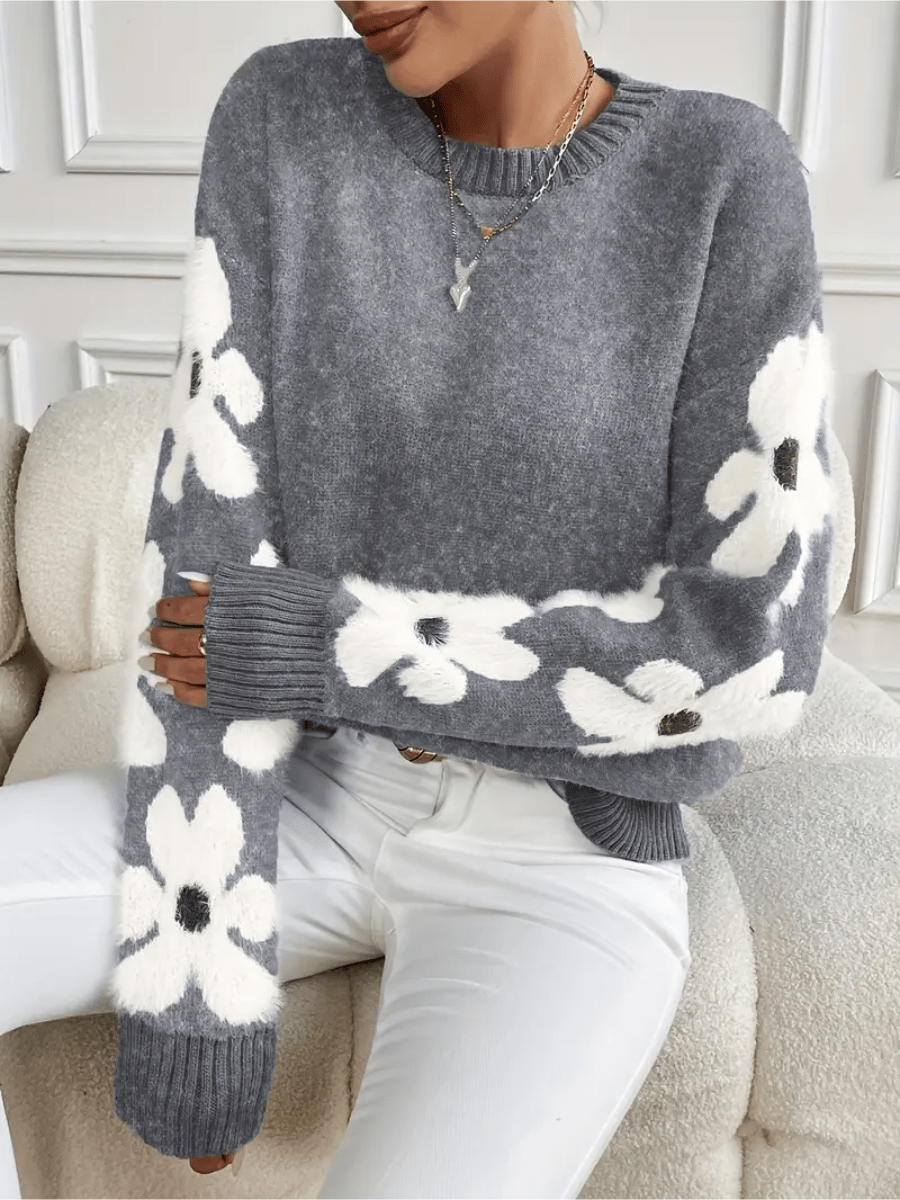 Nolira - Soft Knit Sweater with Elegant Floral Print