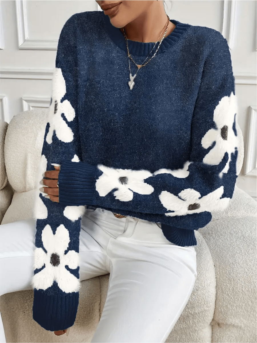 Nolira - Soft Knit Sweater with Elegant Floral Print
