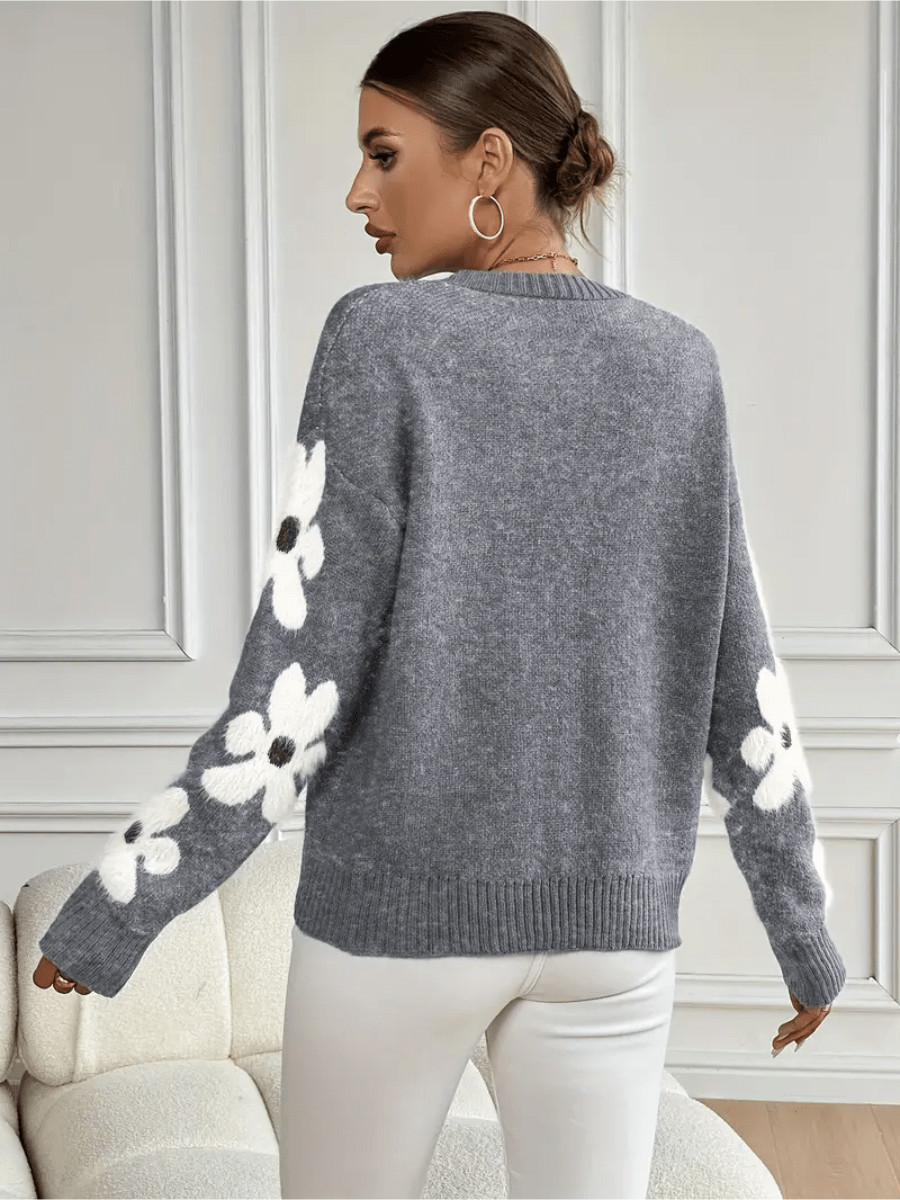 Nolira - Soft Knit Sweater with Elegant Floral Print