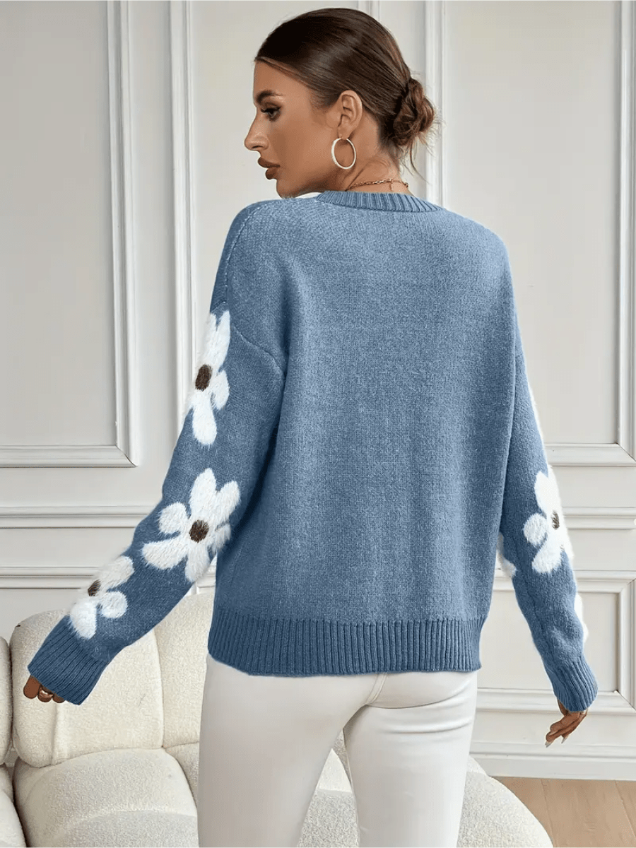 Nolira - Soft Knit Sweater with Elegant Floral Print