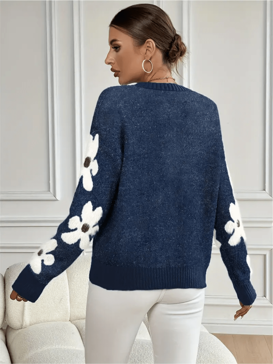 Nolira - Soft Knit Sweater with Elegant Floral Print